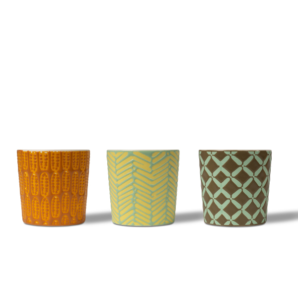 Three-Color Geometric Relief Ceramic Candle Holders: Let Candlelight and Art Illuminate Your Living Space