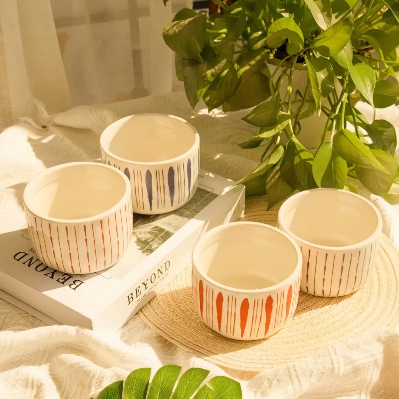 Blue And Red Striped Ceramic Candle Holders