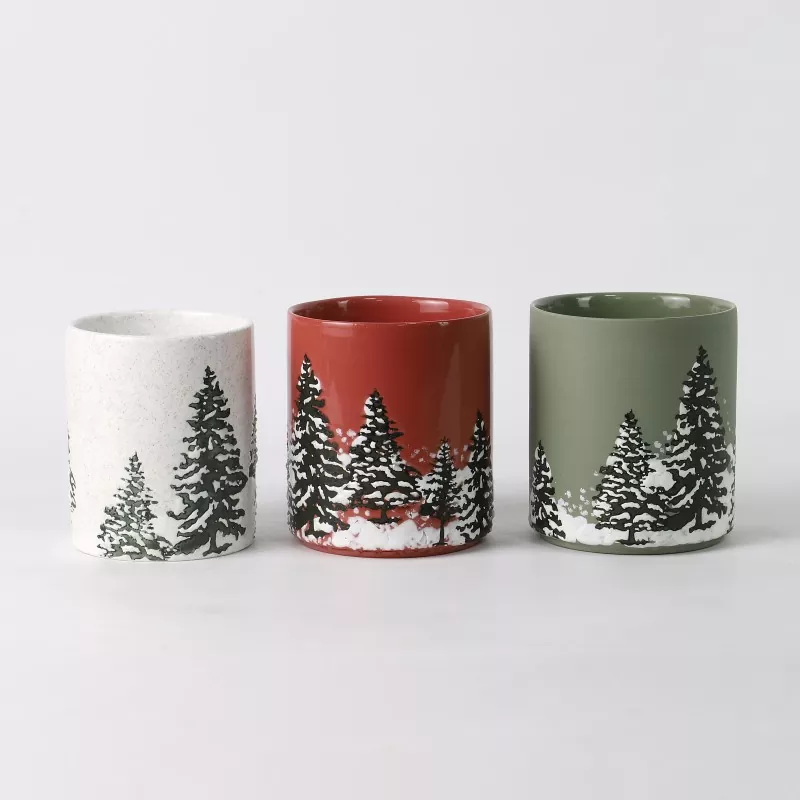 Hand Painted Candle Holder Christmas Pines