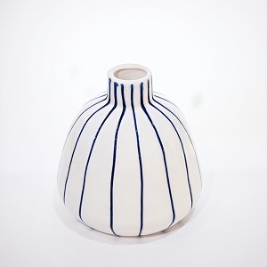 Modern Blue Striped Ceramic Vase
