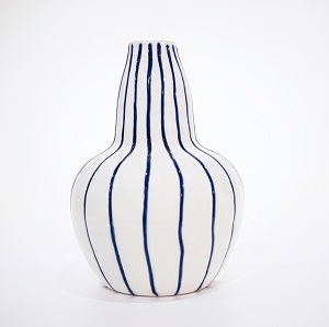Modern Blue Striped Ceramic Vase