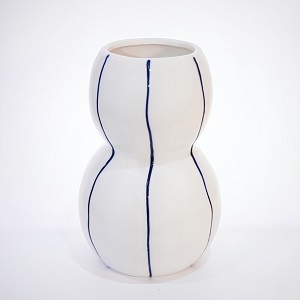 Modern Blue Striped Ceramic Vase