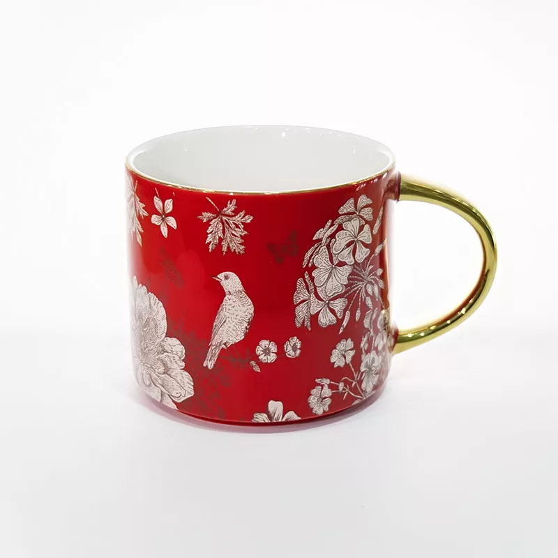Luxury Floral Coffee Mug With Golden Handle