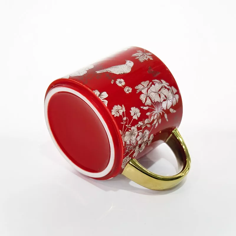 Luxury Floral Coffee Mug With Golden Handle