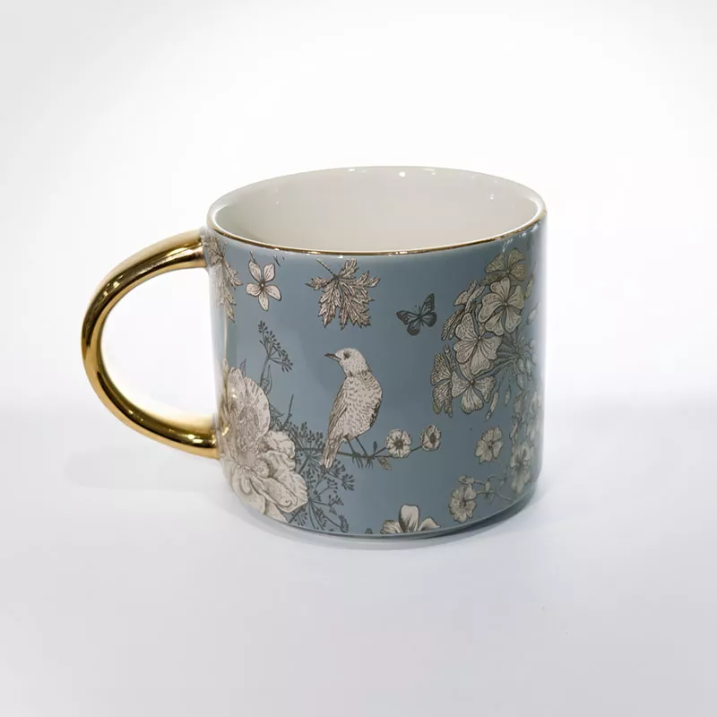 Luxury Floral Coffee Mug With Golden Handle