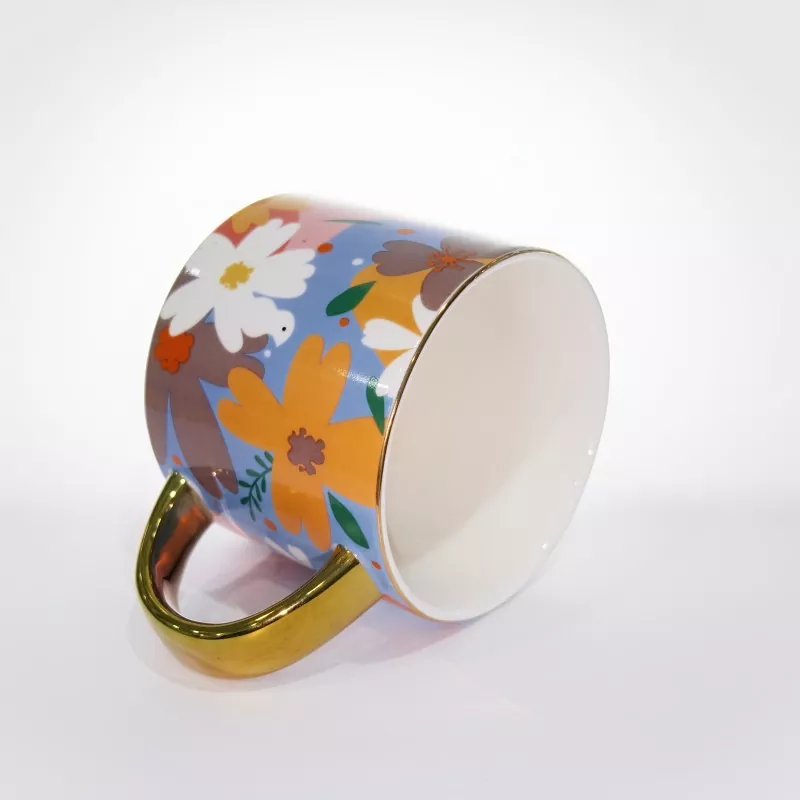 Vibrant Floral Ceramic Mug with Gold Trim