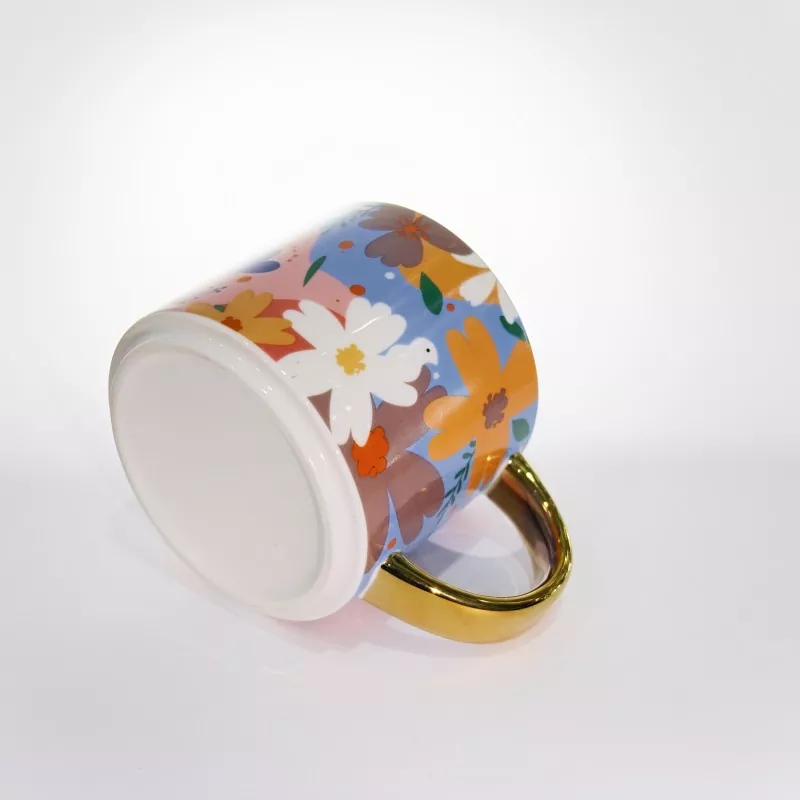 Vibrant Floral Ceramic Mug with Gold Trim
